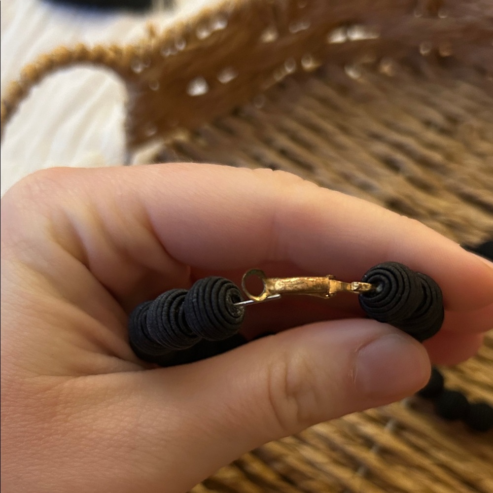 Elegant Black Beaded Hoop Earrings - Picture 2 of 3